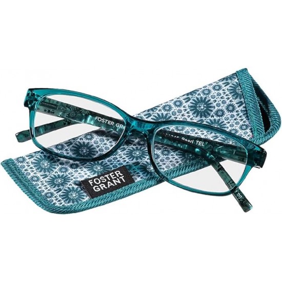 Foster Grant - Pearla Teal - Womans Reading Glasses + Free Matching Case